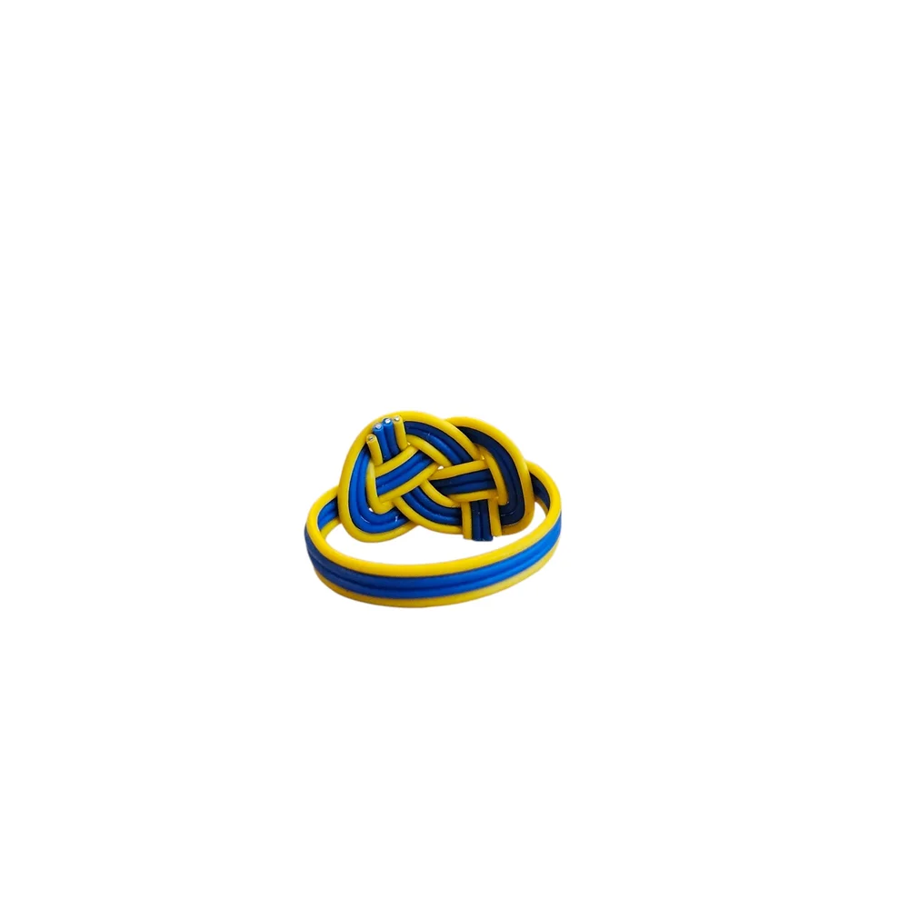 NWT - Blue and Yellow Braided Telephone Wire Knot Ring - Size 9